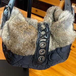 Coach 1941 fur trimmed nylon shoulder bag